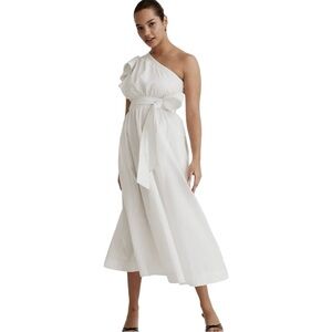 Madewell White Ruffled One Shoulder Midi Dress